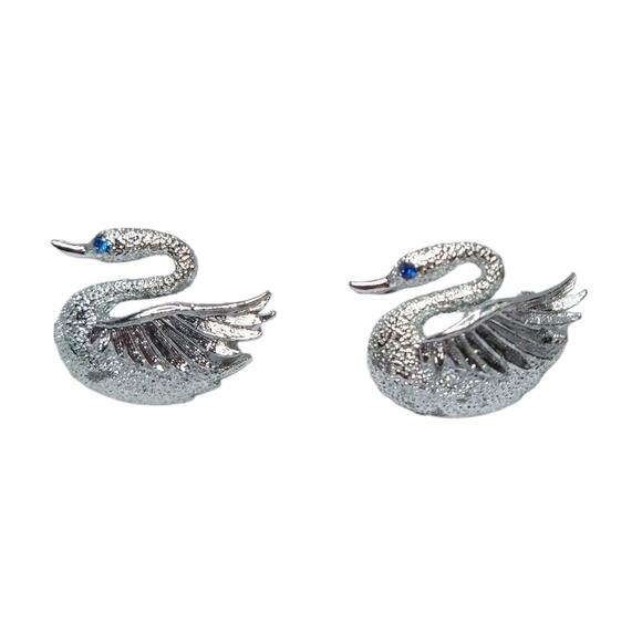 MCM Vintage Swan Scatter Pins with Blue Rhinestone Eyes - Picture 1 of 5